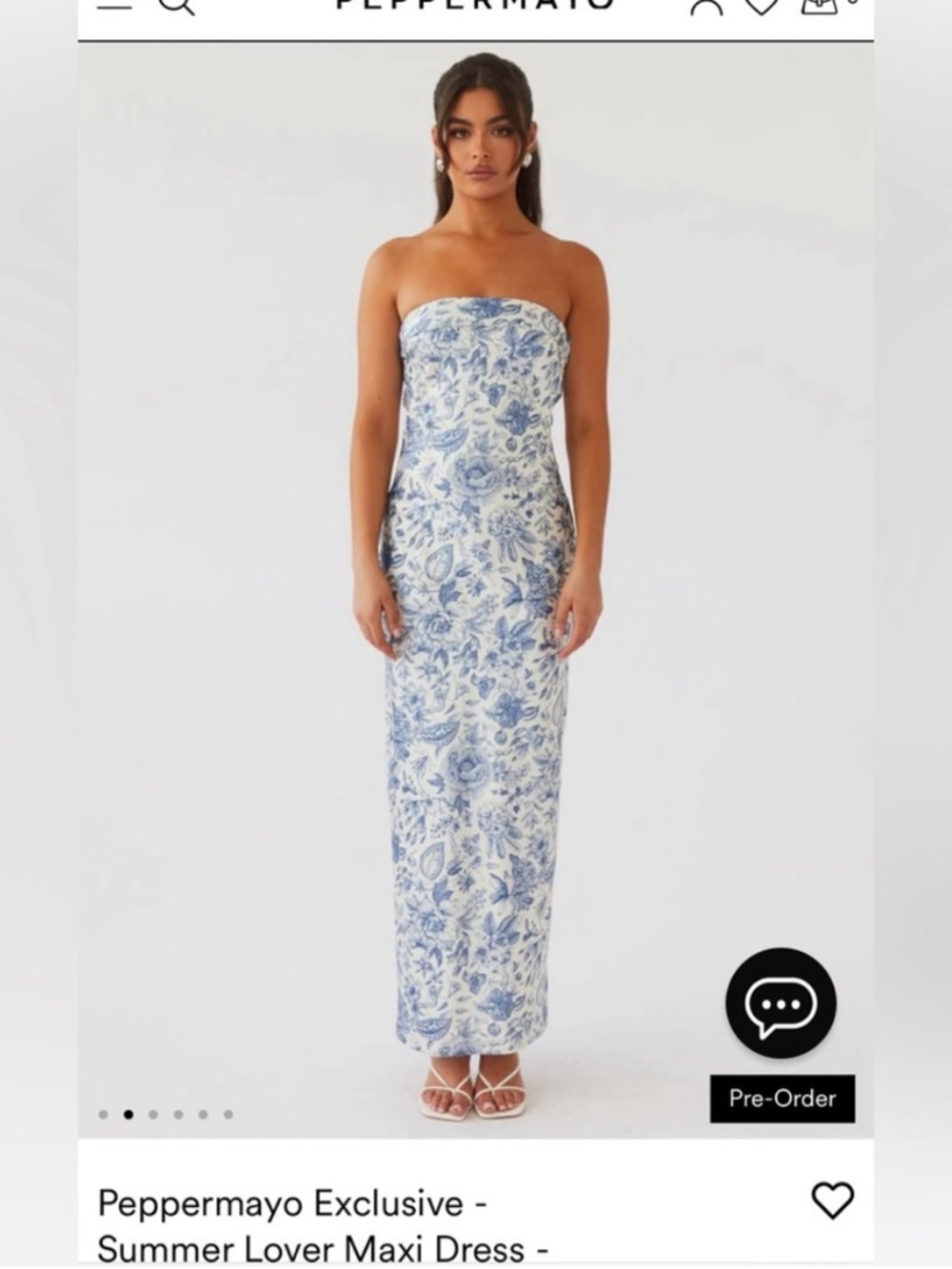 Peppermayo Cream Strapless Dress with Blue Floral Print - Picture 8 of 10